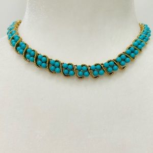 Trifari Vintage Turquoise Choker Necklace 16”